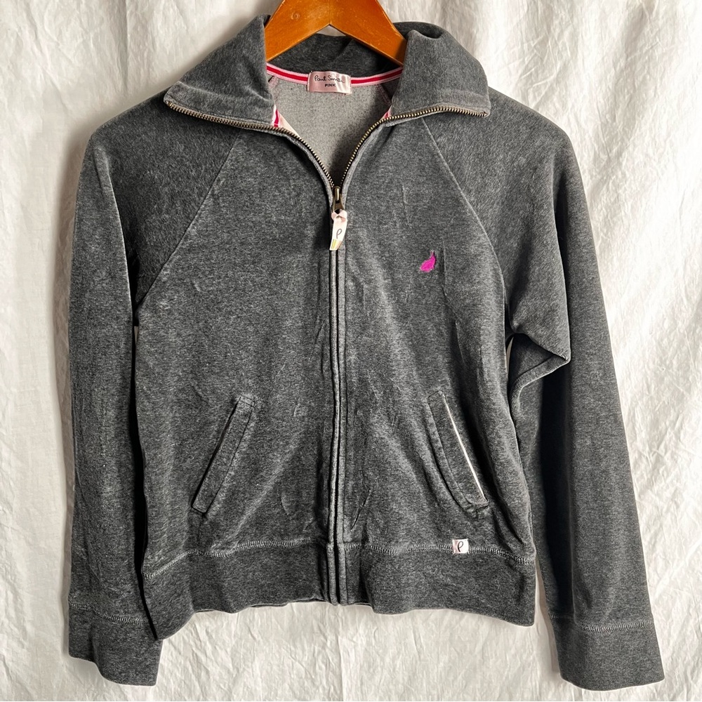 Paul Smith Pink Women M Medium Grey Velour Hoodie Jacket Full Zip Y2K Vintage - Picture 16 of 16